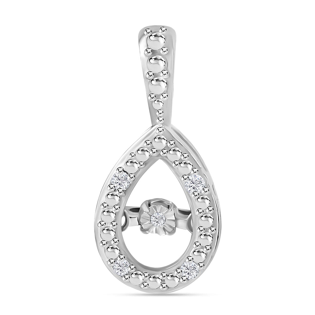 White Diamond Drop Pendant in Rhodium Overlay Sterling Silver 7814097 0