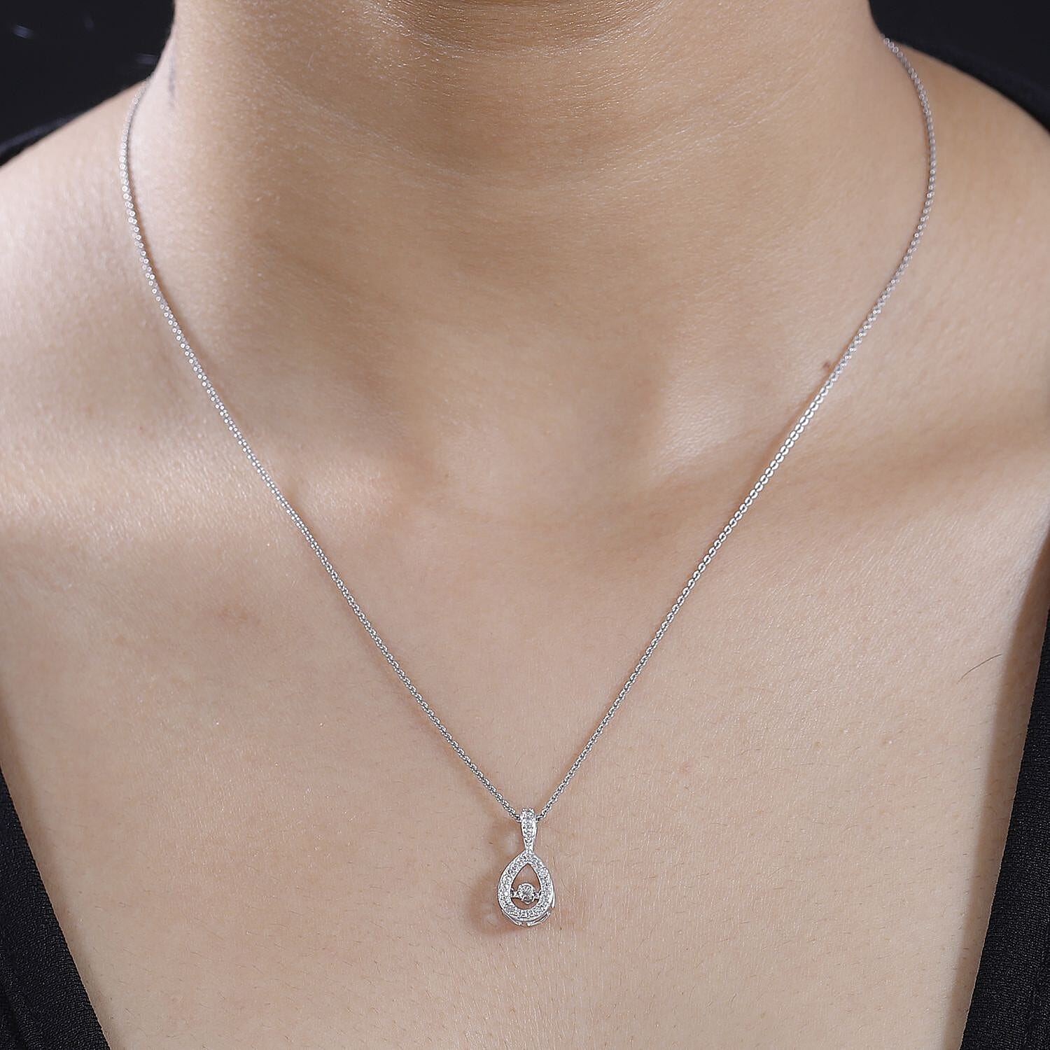 White Diamond Drop Pendant in Rhodium Overlay Sterling Silver 7814097 2