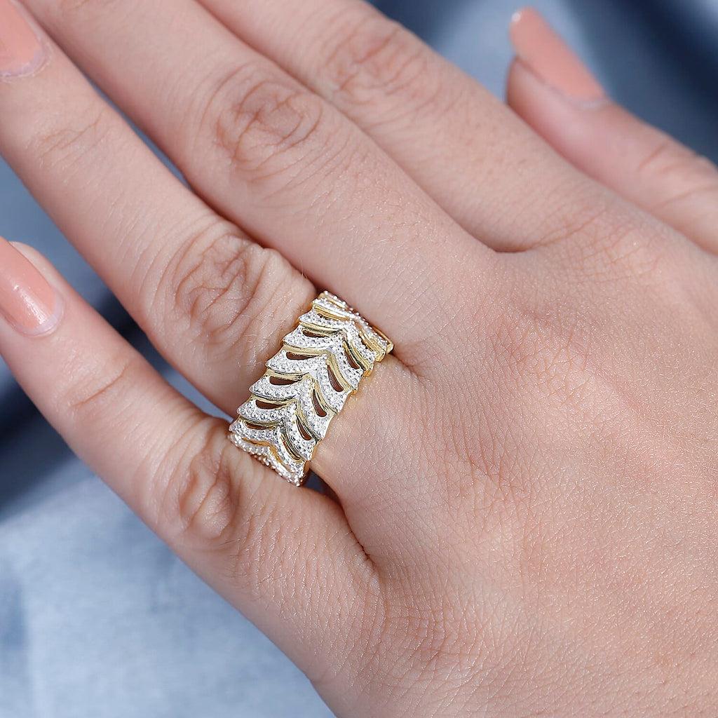Designer Inspired - White Diamond Ring in Dual Tone