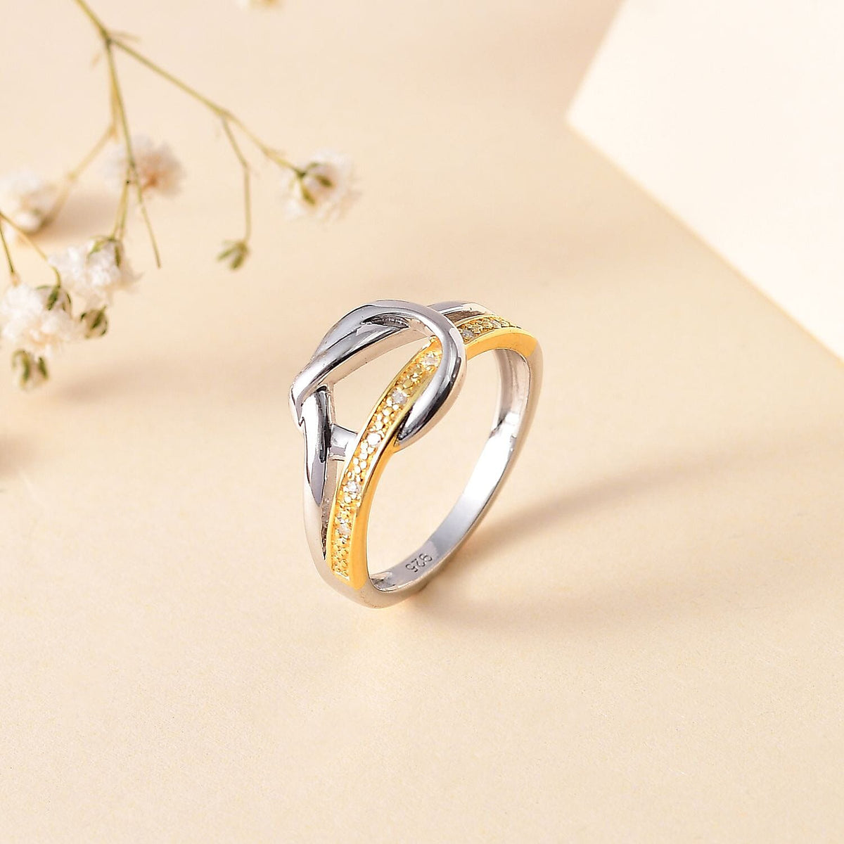 White Diamond Ring in Yellow Gold Plated &amp; Platinum Overlay Sterling Silver 7802927 2