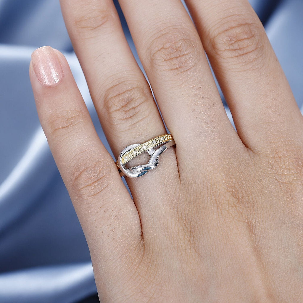 White Diamond Ring in Yellow Gold Plated & Platinum Overlay Sterling Silver