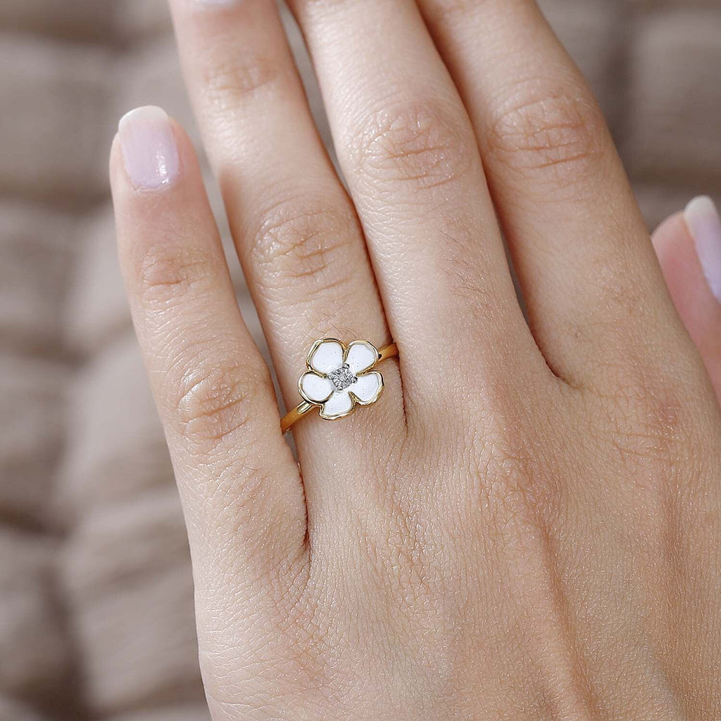 Designer Inspired- White Diamond Sterling Silver Floral Ring