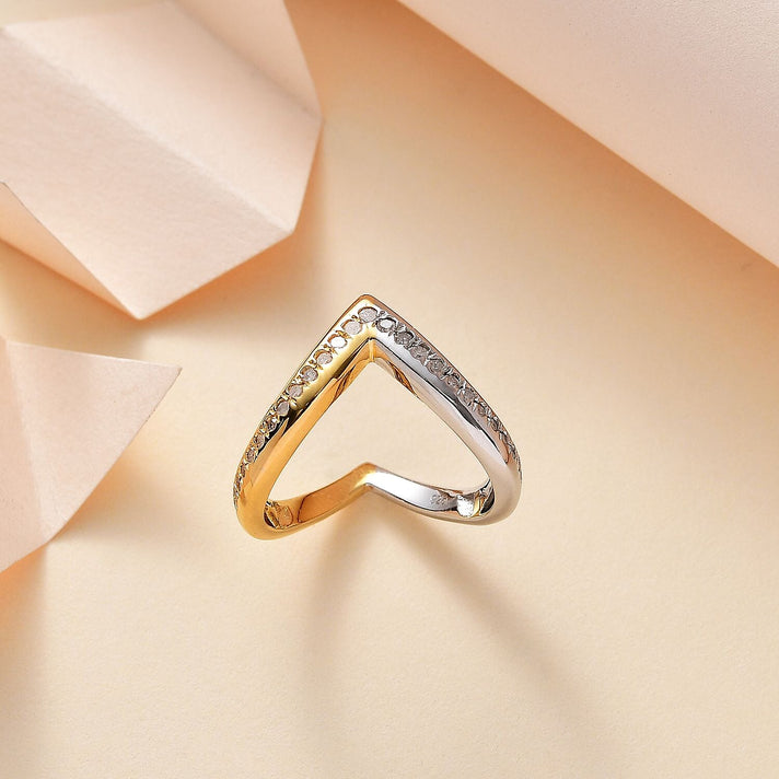 JCK Vegas Find - Diamond Wishbone Ring in 18K Vermeil Yellow Gold and Platinum Plated Sterling Silver 7740939 2