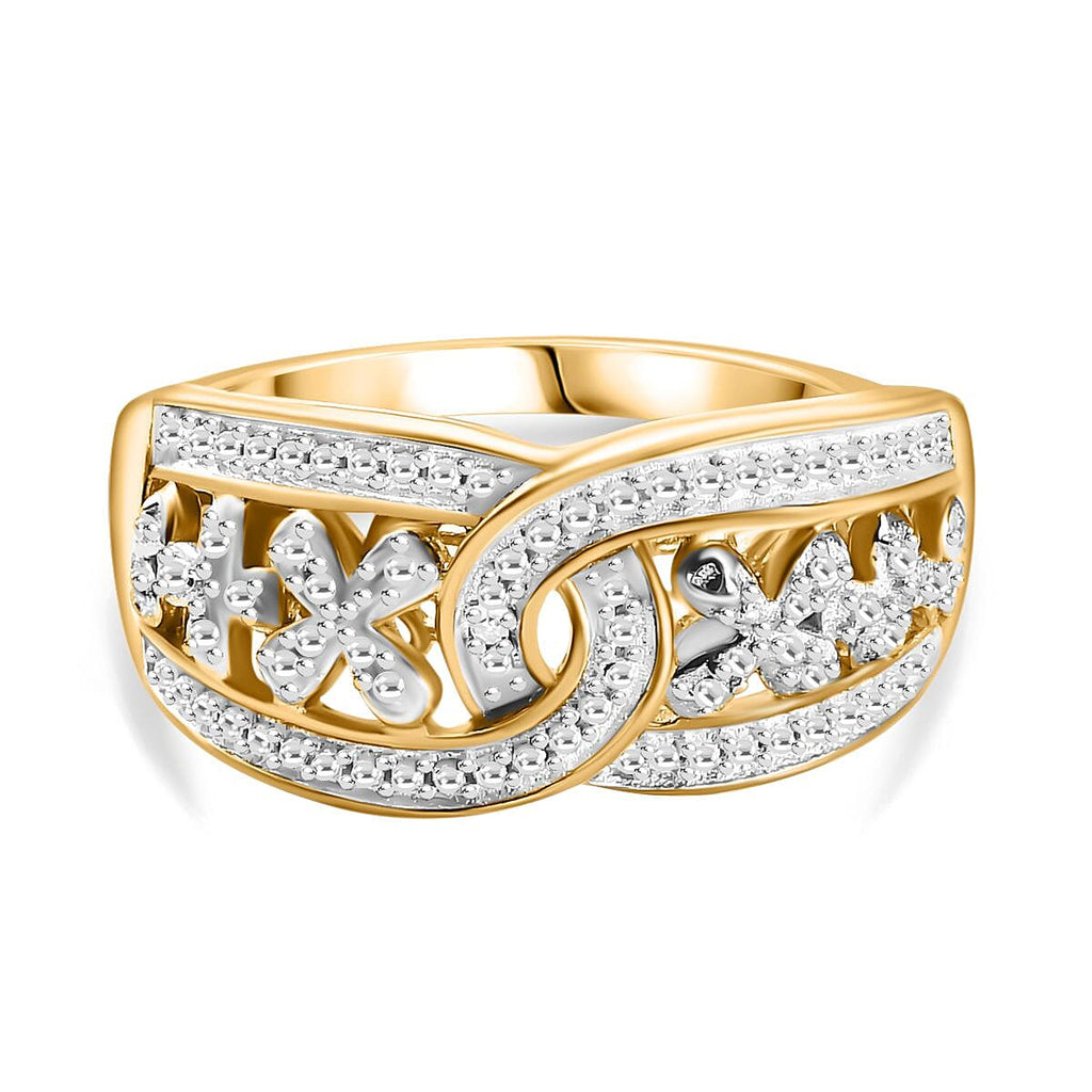 White Diamond  Fancy Ring in 18K YG Vermeil Sterling Silver 0.01 ct  0.005  Ct.