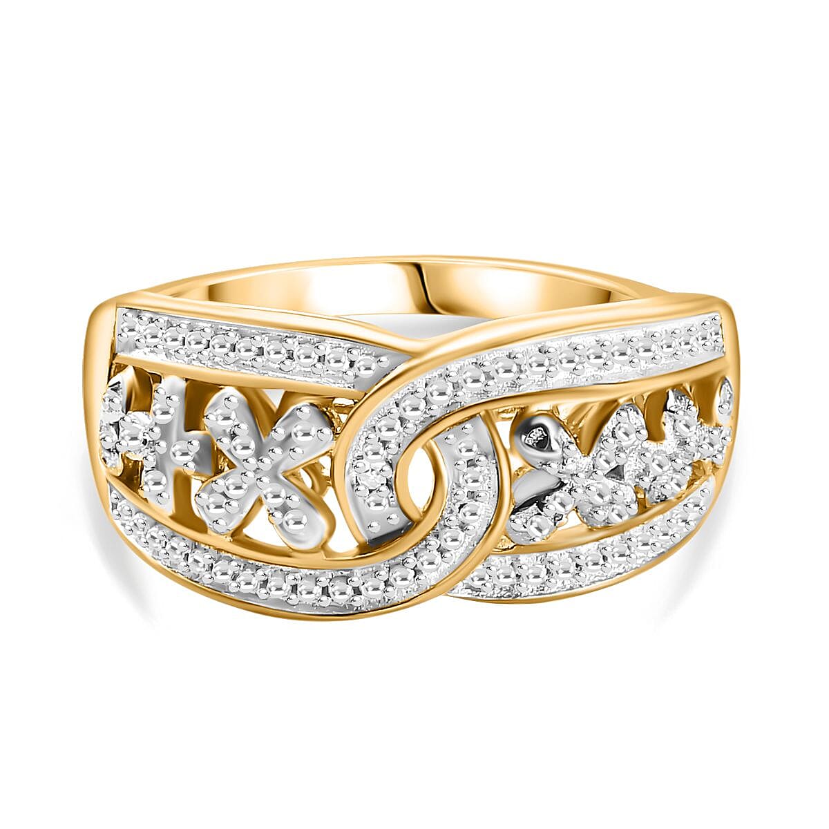 White Diamond Floral Ring in 18K Yellow Gold Vermeil Plated Sterling Silver 7823283 0