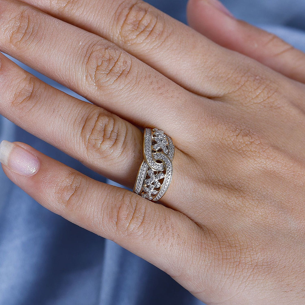 White Diamond  Fancy Ring in 18K YG Vermeil Sterling Silver 0.01 ct  0.005  Ct.