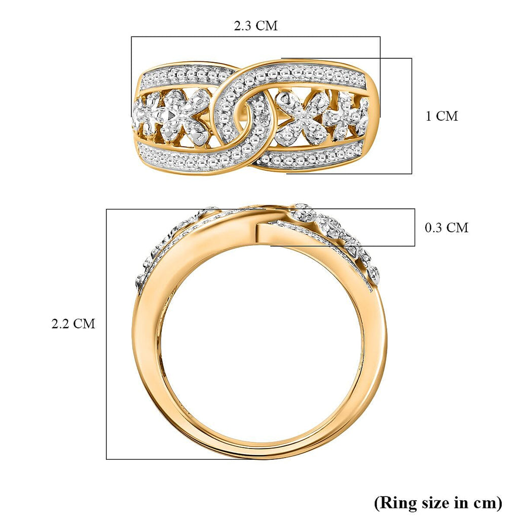 White Diamond  Fancy Ring in 18K YG Vermeil Sterling Silver 0.01 ct  0.005  Ct.