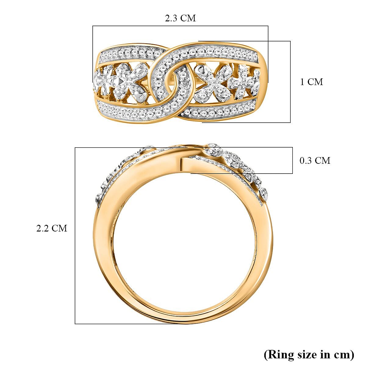 White Diamond Floral Ring in 18K Yellow Gold Vermeil Plated Sterling Silver 7823283 6