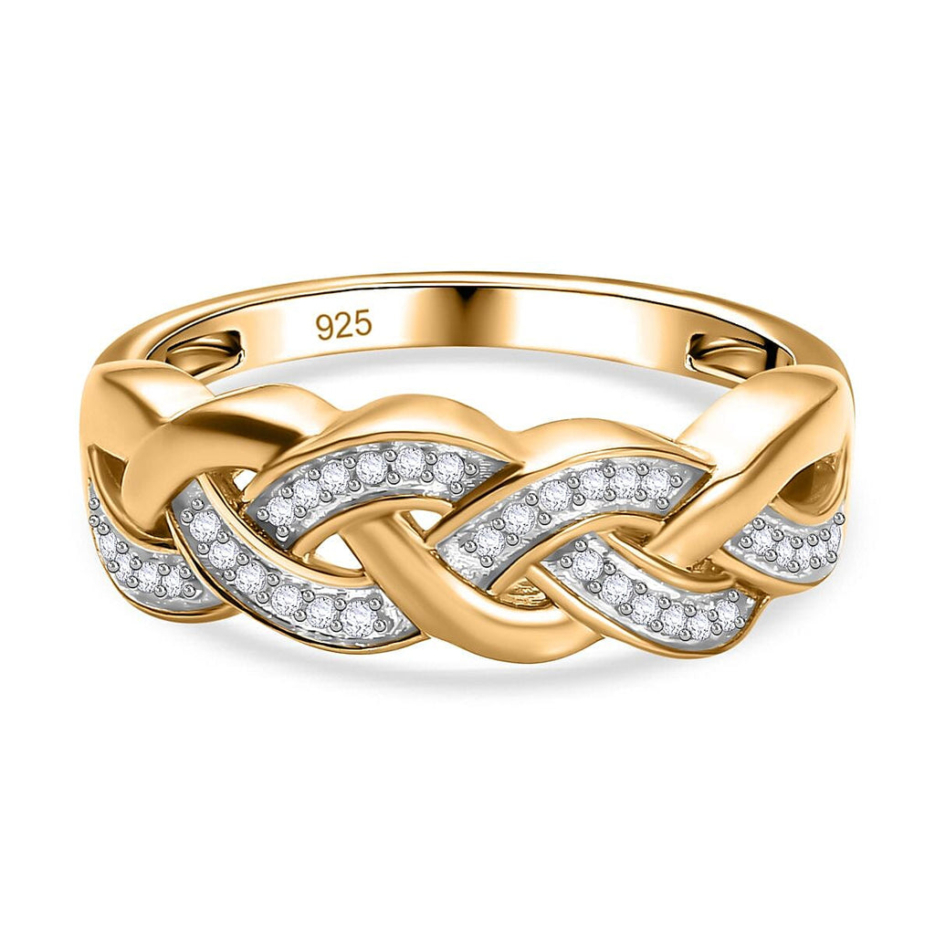 White Diamond  Fancy Ring in 18K YG Vermeil Sterling Silver 0.15 ct  0.165  Ct.