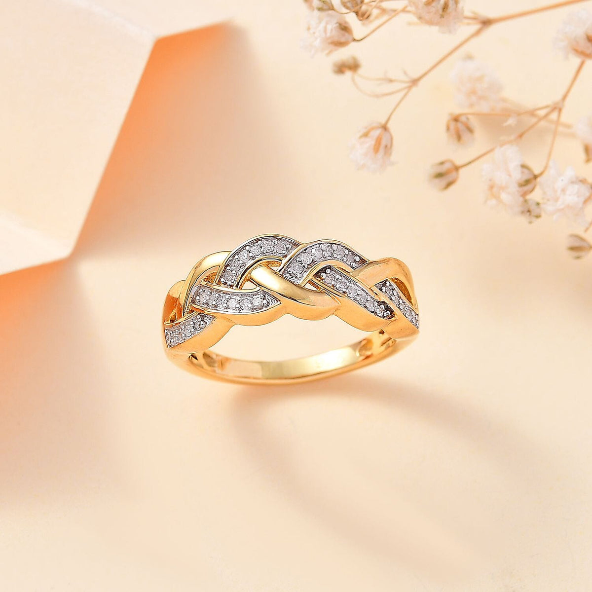 White Diamond Braided Band Ring in 18K Yellow Gold Vermeil Plated Sterling Silver 7819196 2