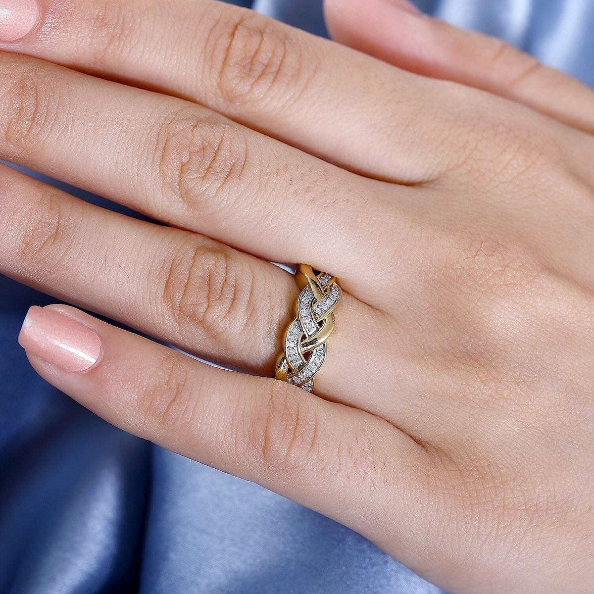 White Diamond Braided Band Ring in 18K Yellow Gold Vermeil Plated Sterling Silver 7819196 3