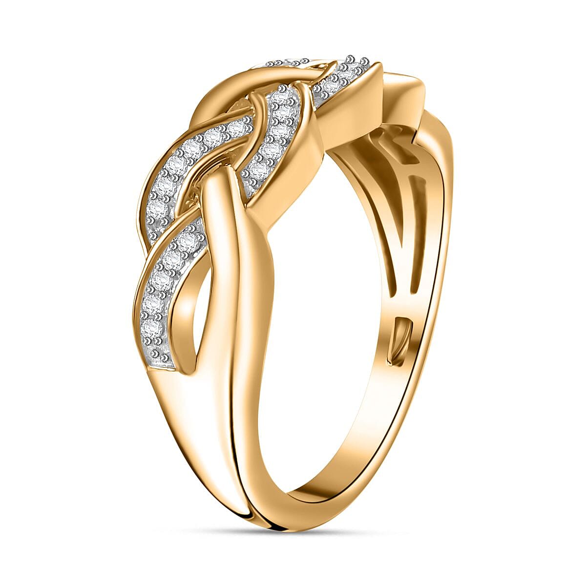 White Diamond Braided Band Ring in 18K Yellow Gold Vermeil Plated Sterling Silver 7819196 4