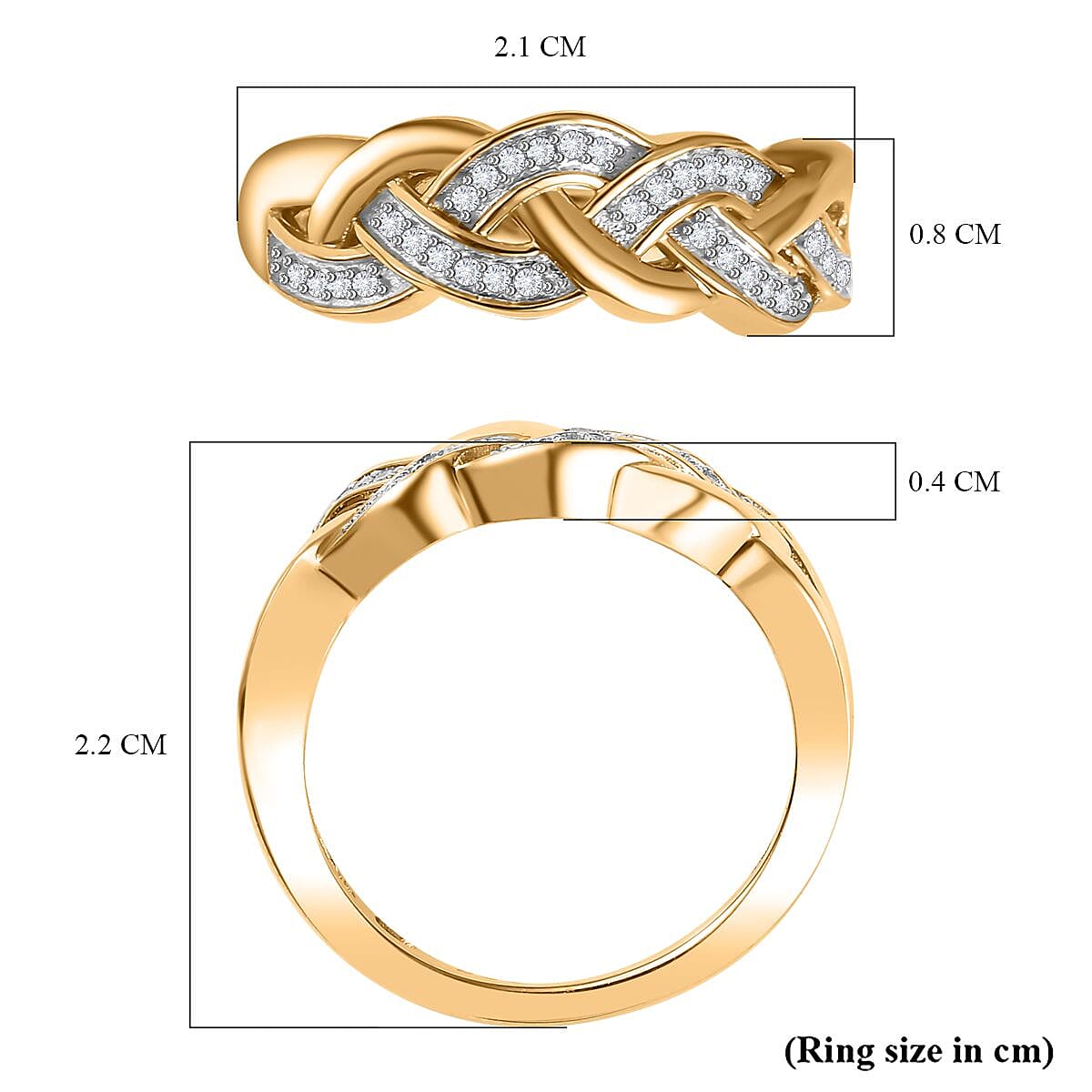 White Diamond Braided Band Ring in 18K Yellow Gold Vermeil Plated Sterling Silver 7819196 6