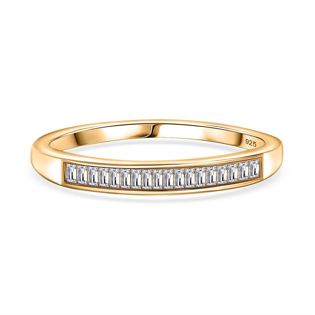 One Time Deal - White Diamond Band Ring in 18K YG Vermeil Sterling Silver