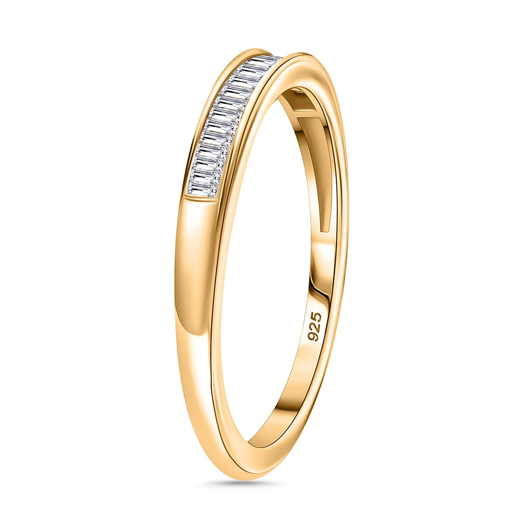 One Time Deal - White Diamond Band Ring in 18K YG Vermeil Sterling Silver