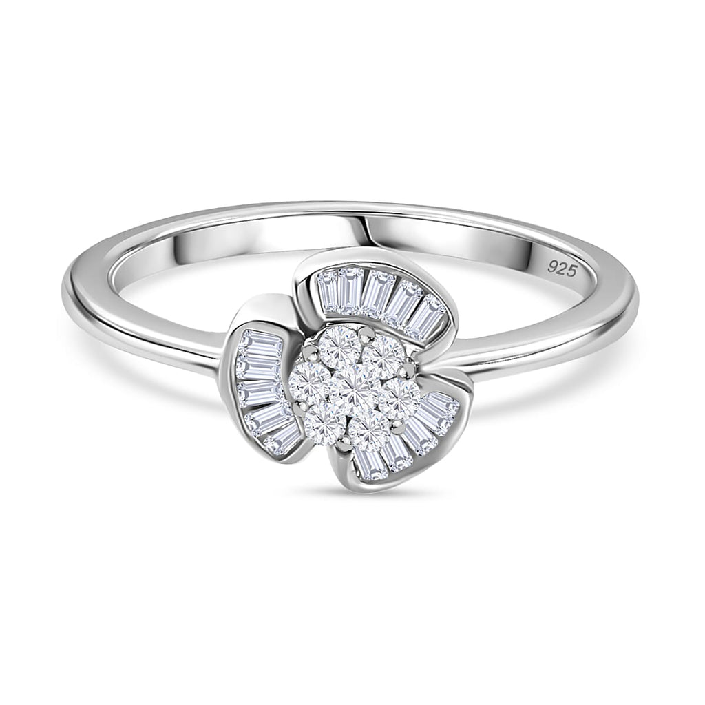 Designer Inspired - Diamond Floral Ring in Platinum Overlay Sterling Silver 0.25 Ct.