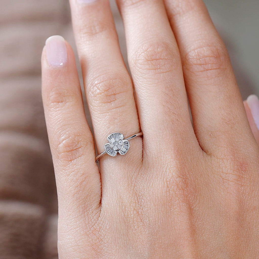 Designer Inspired - Diamond Floral Ring in Platinum Overlay Sterling Silver 0.25 Ct.
