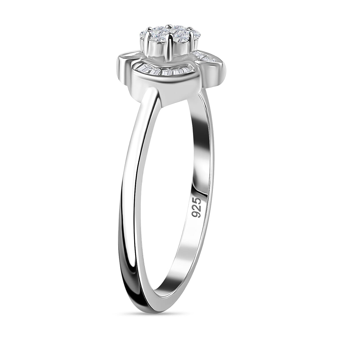 Designer Inspired - Diamond Floral Ring in Platinum Overlay Sterling Silver 0.25 Ct. 7726489 4
