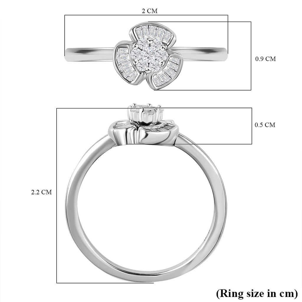 Designer Inspired - Diamond Floral Ring in Platinum Overlay Sterling Silver 0.25 Ct.
