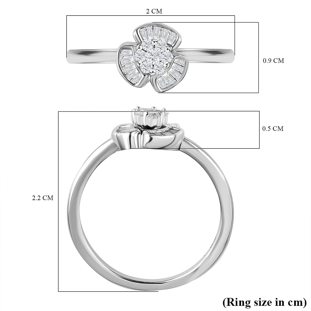 Designer Inspired - Diamond Floral Ring in Platinum Overlay Sterling Silver 0.25 Ct. 7726489 6