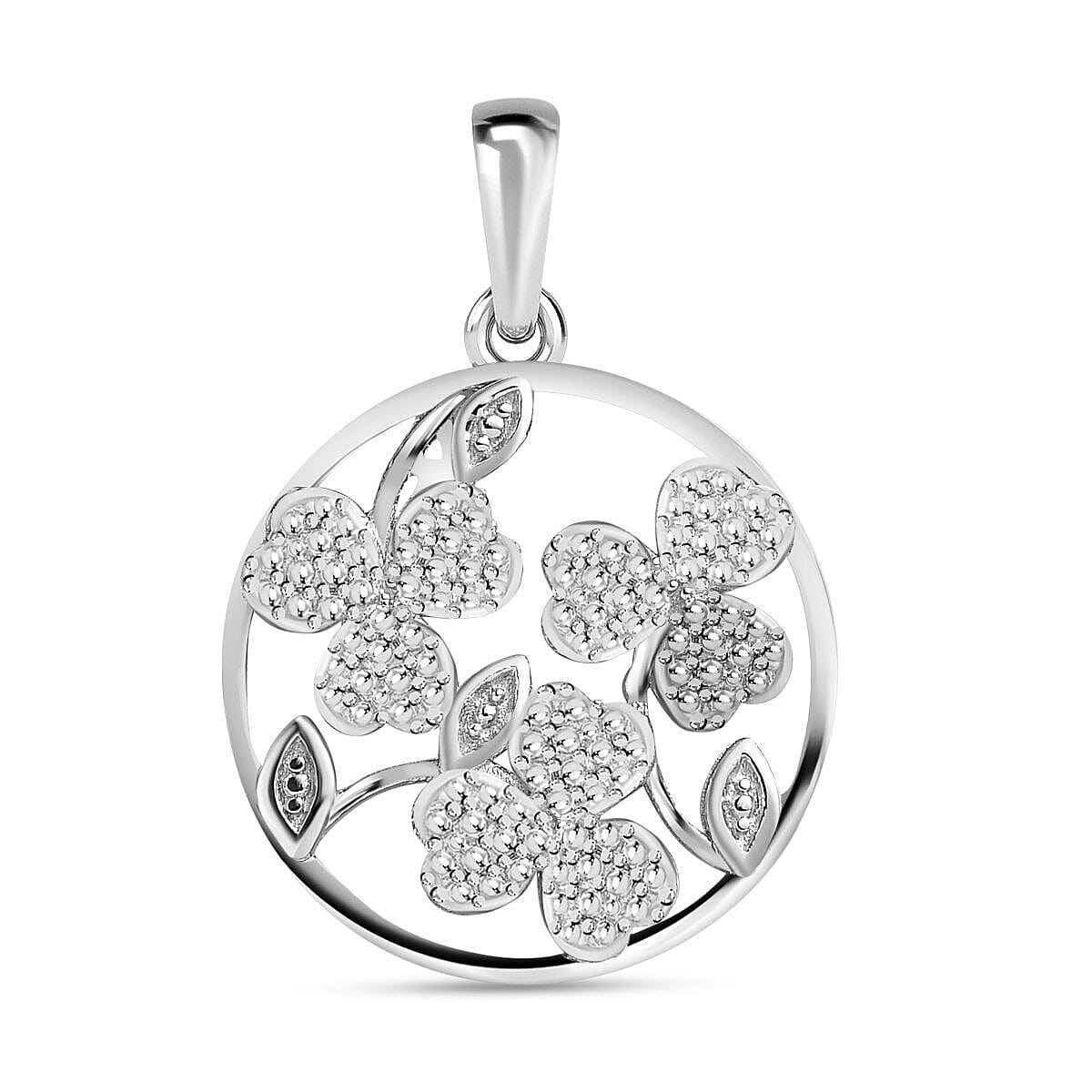 Diamond Floral Pendant in Platinum Overlay Sterling Silver 7363894 0