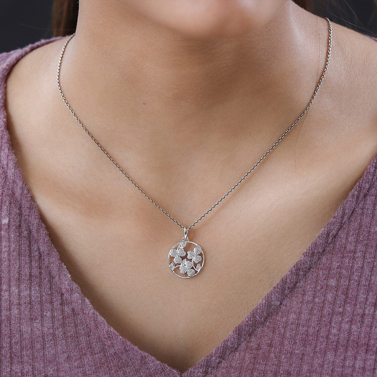 Diamond Floral Pendant in Platinum Overlay Sterling Silver 7363894 2