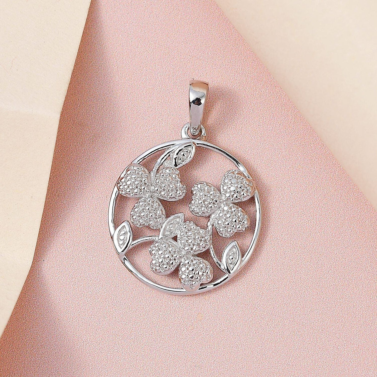 Diamond Floral Pendant in Platinum Overlay Sterling Silver 7363894 3