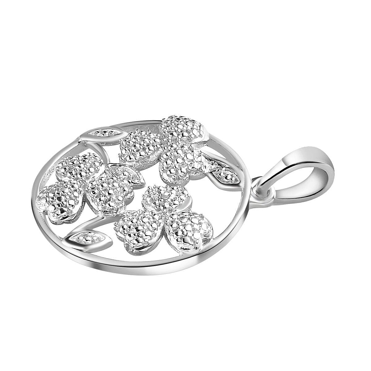 Diamond Floral Pendant in Platinum Overlay Sterling Silver 7363894 4