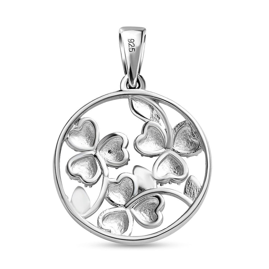 Diamond Floral Pendant in Platinum Overlay Sterling Silver