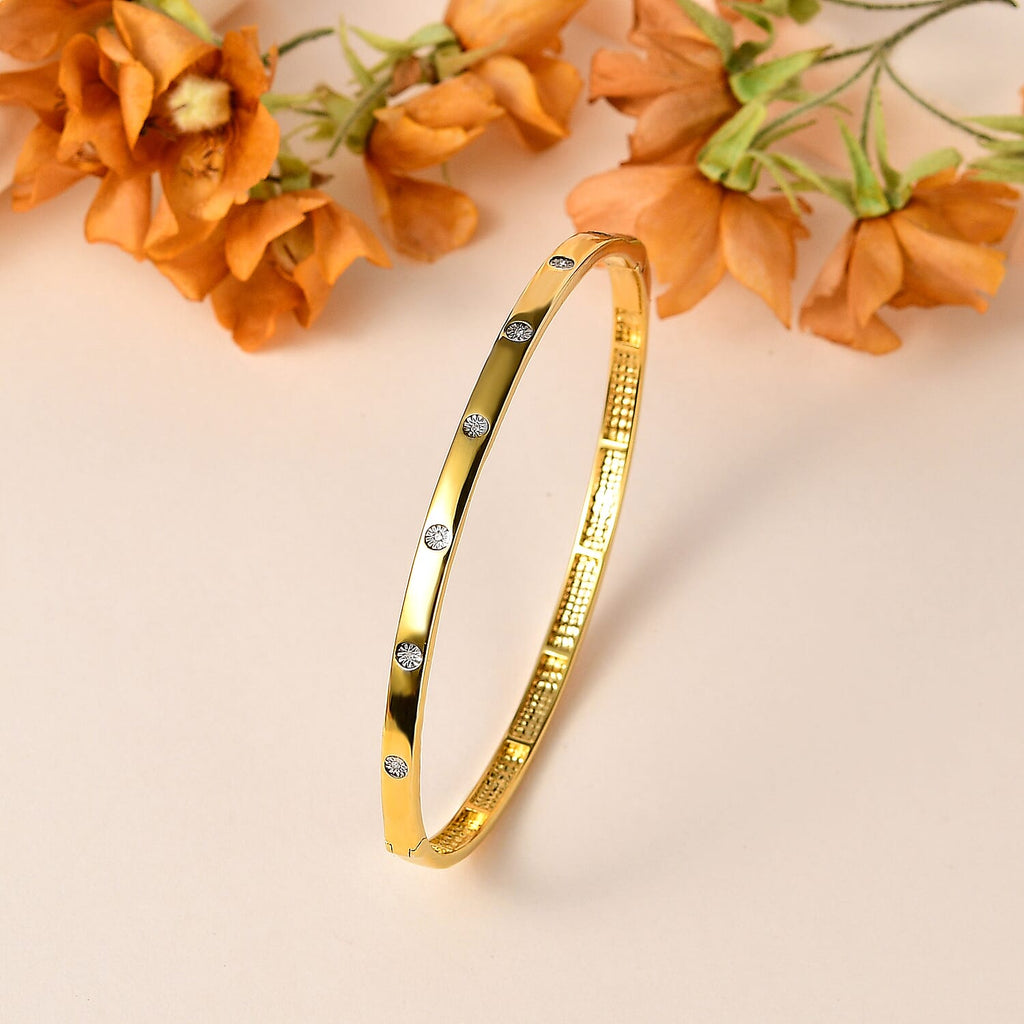 Mega Close Out Deal - EverTrue Natural White Diamond Bangle (Size 7.5) in Yellow Gold Plated