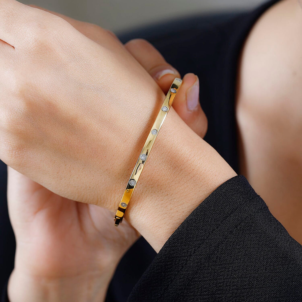Mega Close Out Deal - EverTrue Natural White Diamond Bangle (Size 7.5) in Yellow Gold Plated 7700257 3
