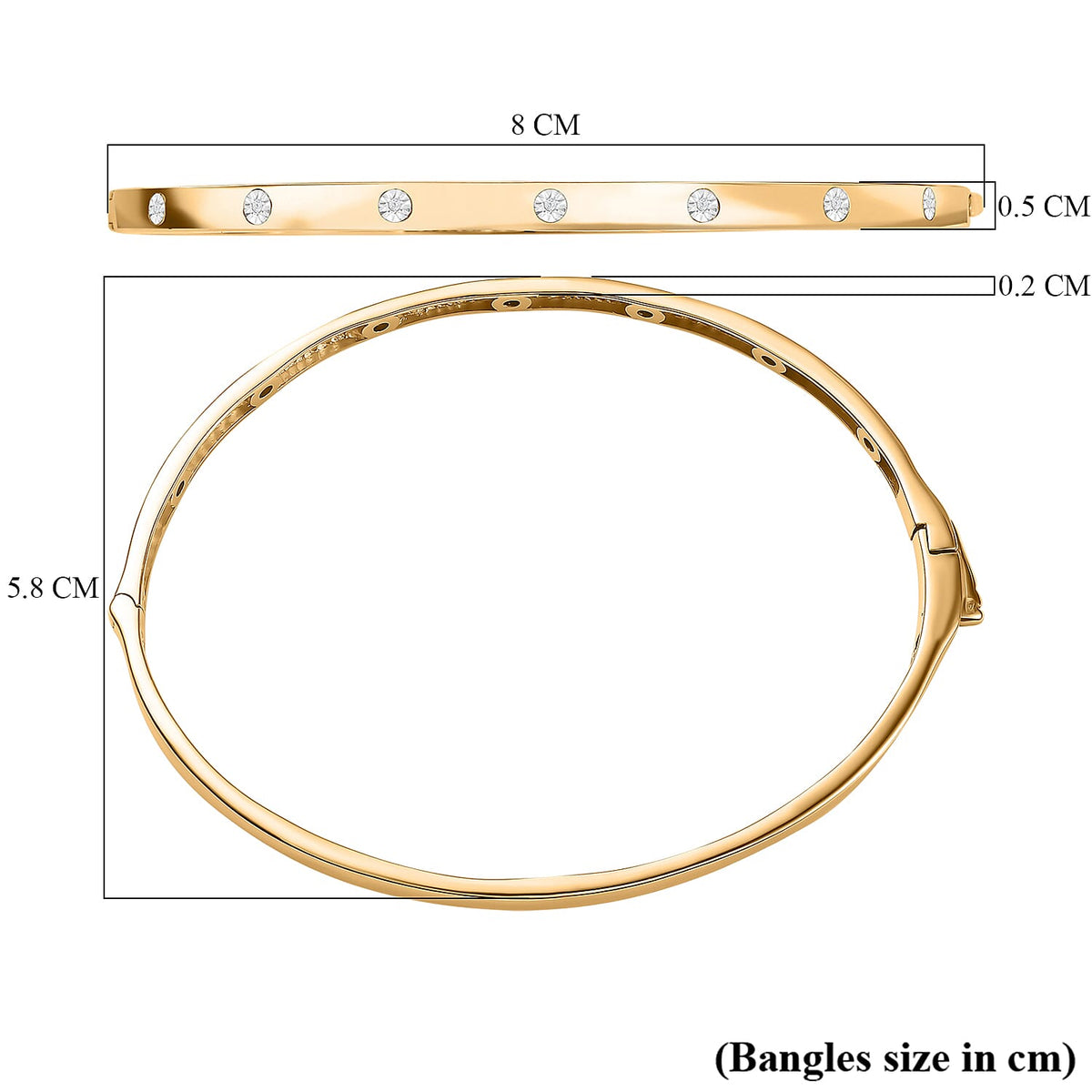Mega Close Out Deal - EverTrue Natural White Diamond Bangle (Size 7.5) in Yellow Gold Plated 7700257 6