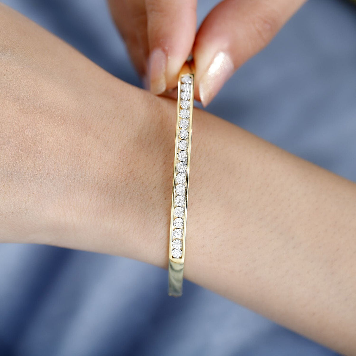 One Time Deal- Diamond Gold Plated Tennis Bangle Size (7.5) 7785023 3