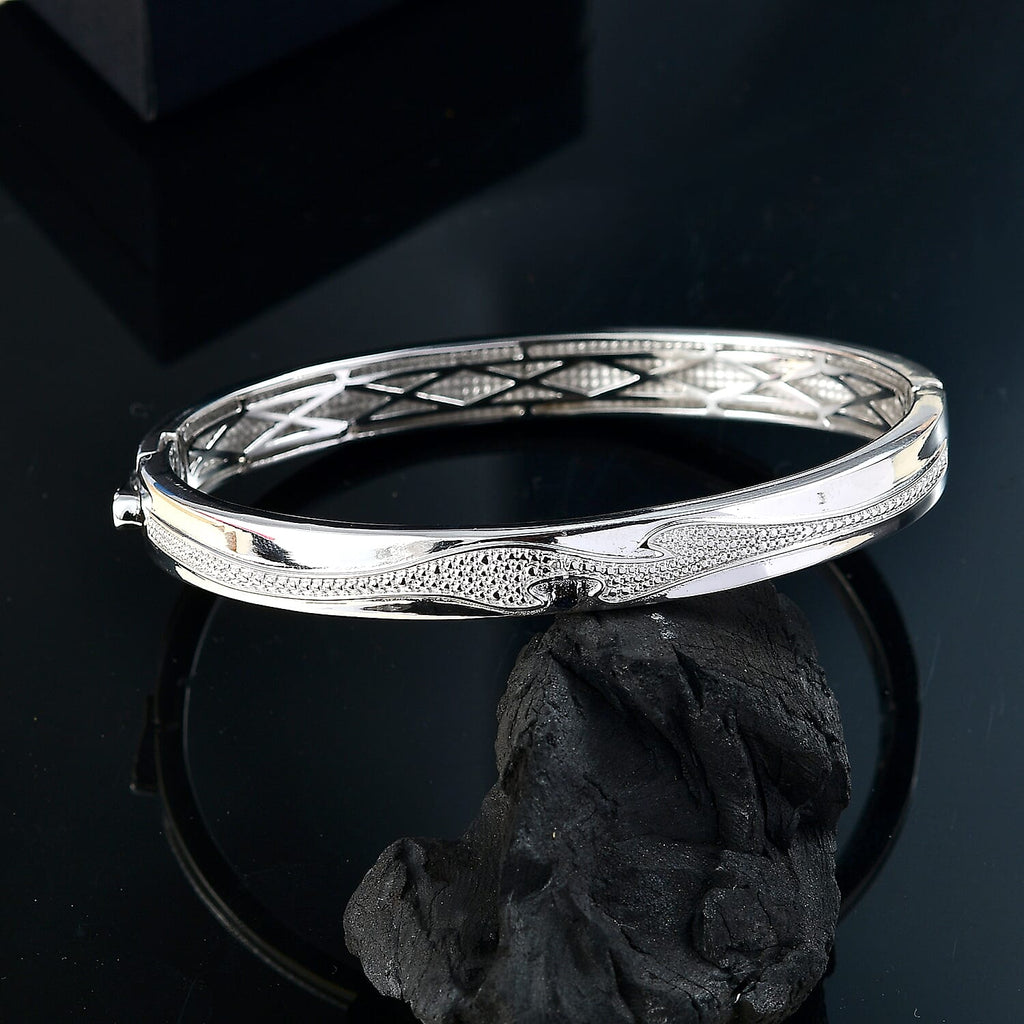 White Diamond Bangle (Size - 7.5) in Silver Tone