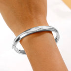 White Diamond Bangle (Size - 7.5) in Silver Tone