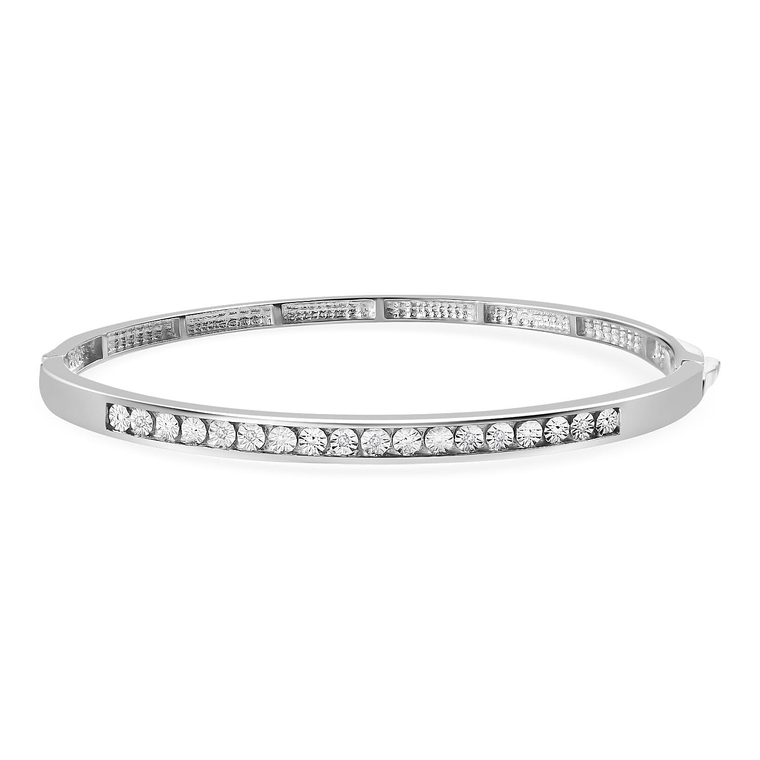 One Time Deal- Diamond Tennis Silver Plated Bangle Size (7.5) 7785022 0