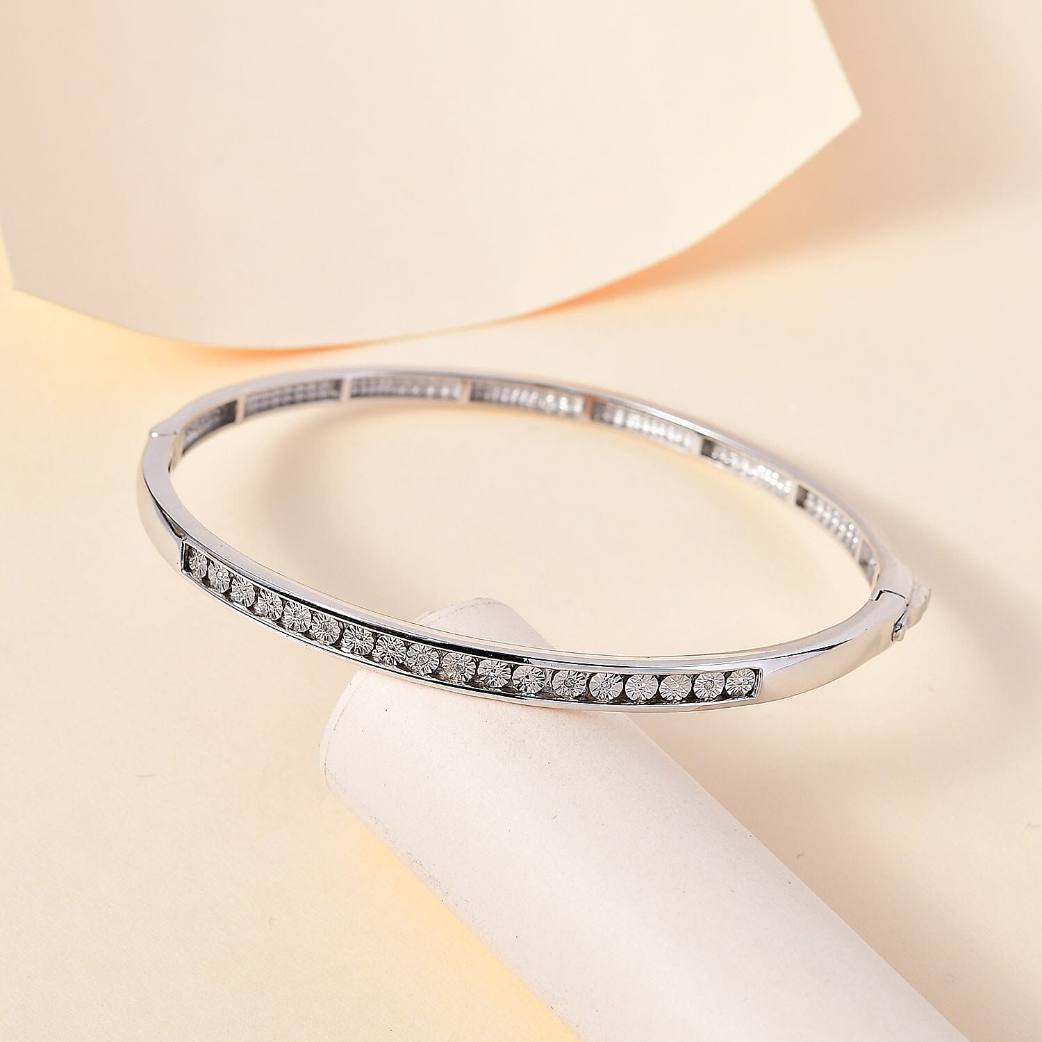 One Time Deal- Diamond Tennis Silver Plated Bangle Size (7.5) 7785022 2