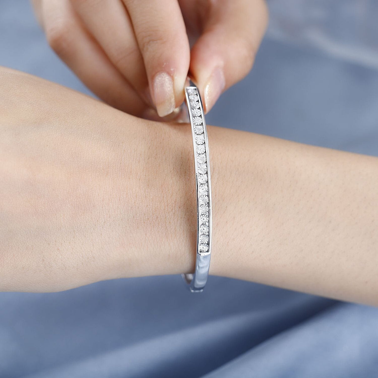 One Time Deal- Diamond Tennis Silver Plated Bangle Size (7.5) 7785022 3