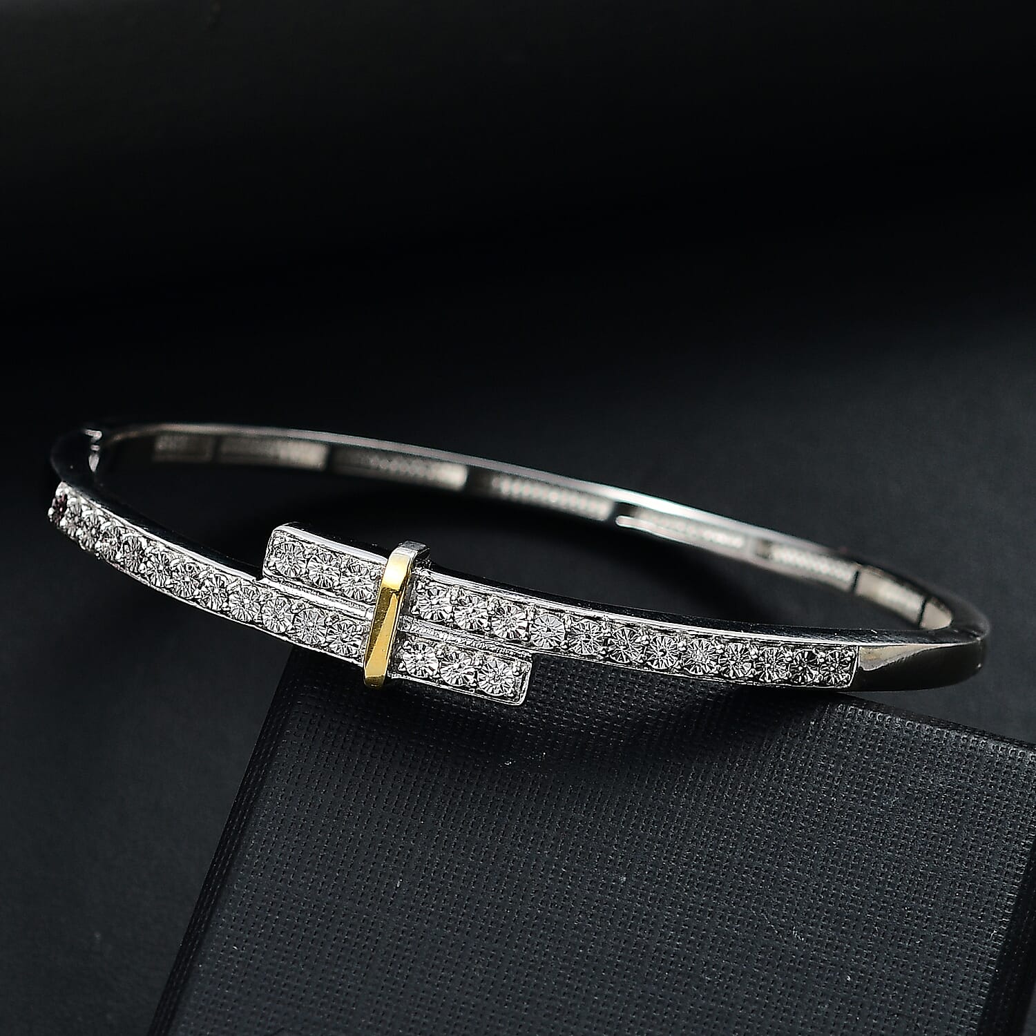 EverTrue Designer Inspired White Diamond Bangle (Size 7.5) with Yellow Pen Plating 7976898 2