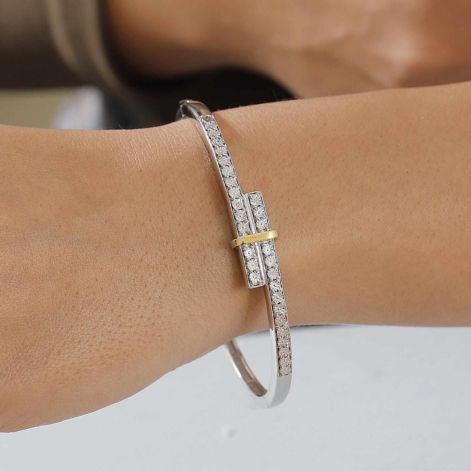 EverTrue Designer Inspired White Diamond Bangle (Size 7.5) with Yellow Pen Plating 7976898 3
