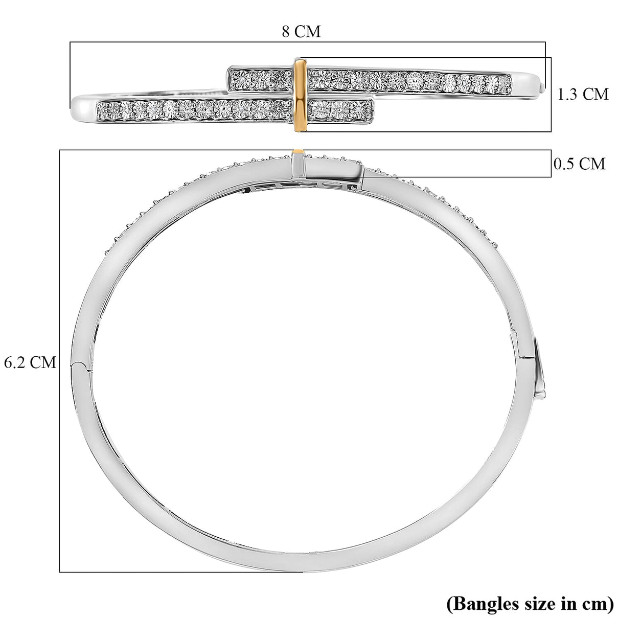 EverTrue Designer Inspired White Diamond Bangle (Size 7.5) with Yellow Pen Plating 7976898 6