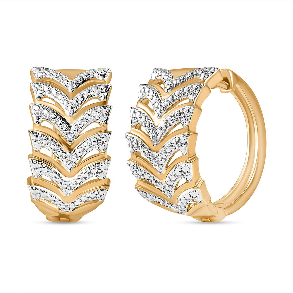 Designer Inspired - White Diamond Hoop Earring in Silver & Yellow Gold Plated