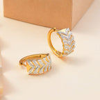 Designer Inspired - White Diamond Hoop Earring in Silver & Yellow Gold Plated