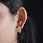 Designer Inspired - White Diamond Hoop Earring in Silver & Yellow Gold Plated