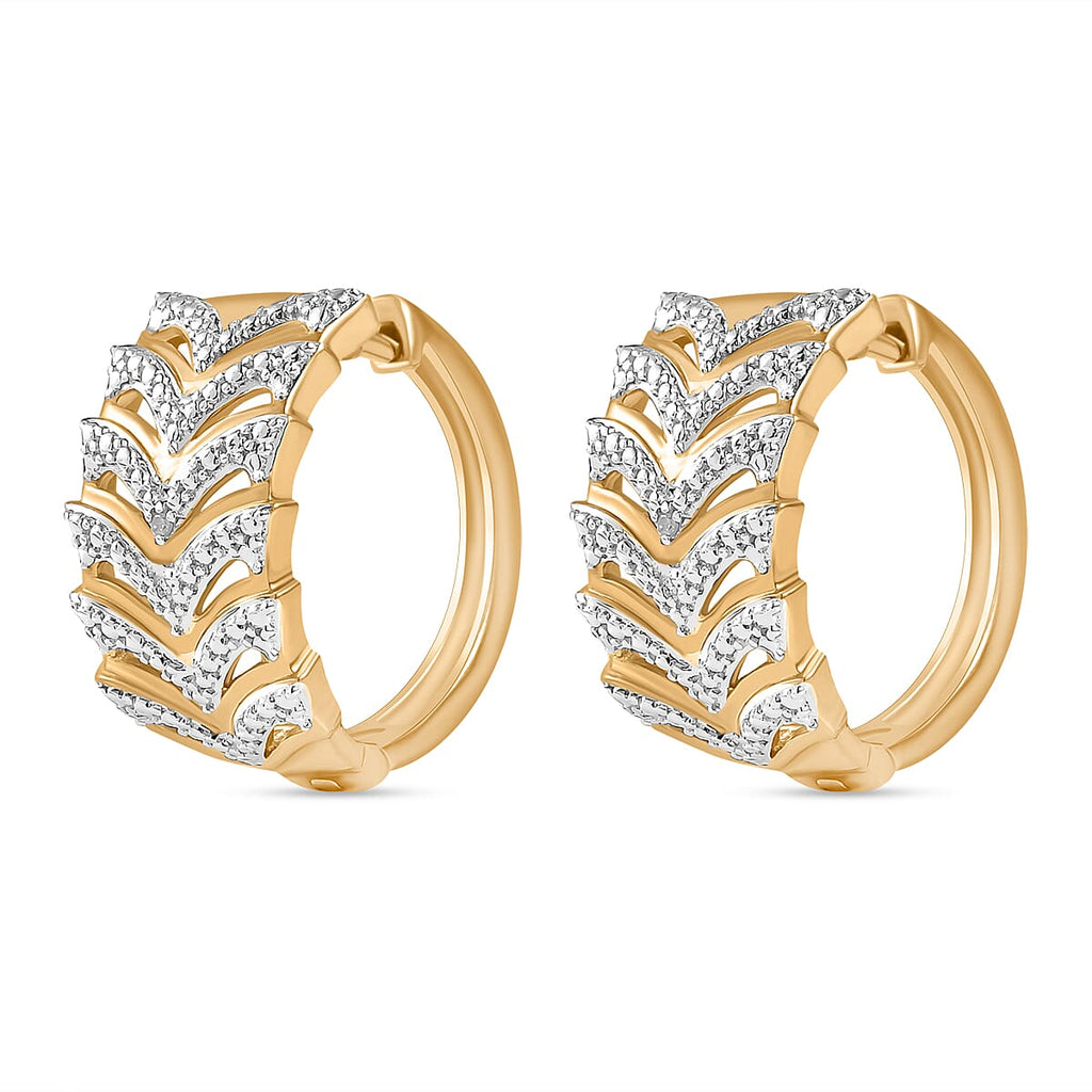 Designer Inspired - White Diamond Hoop Earring in Silver & Yellow Gold Plated