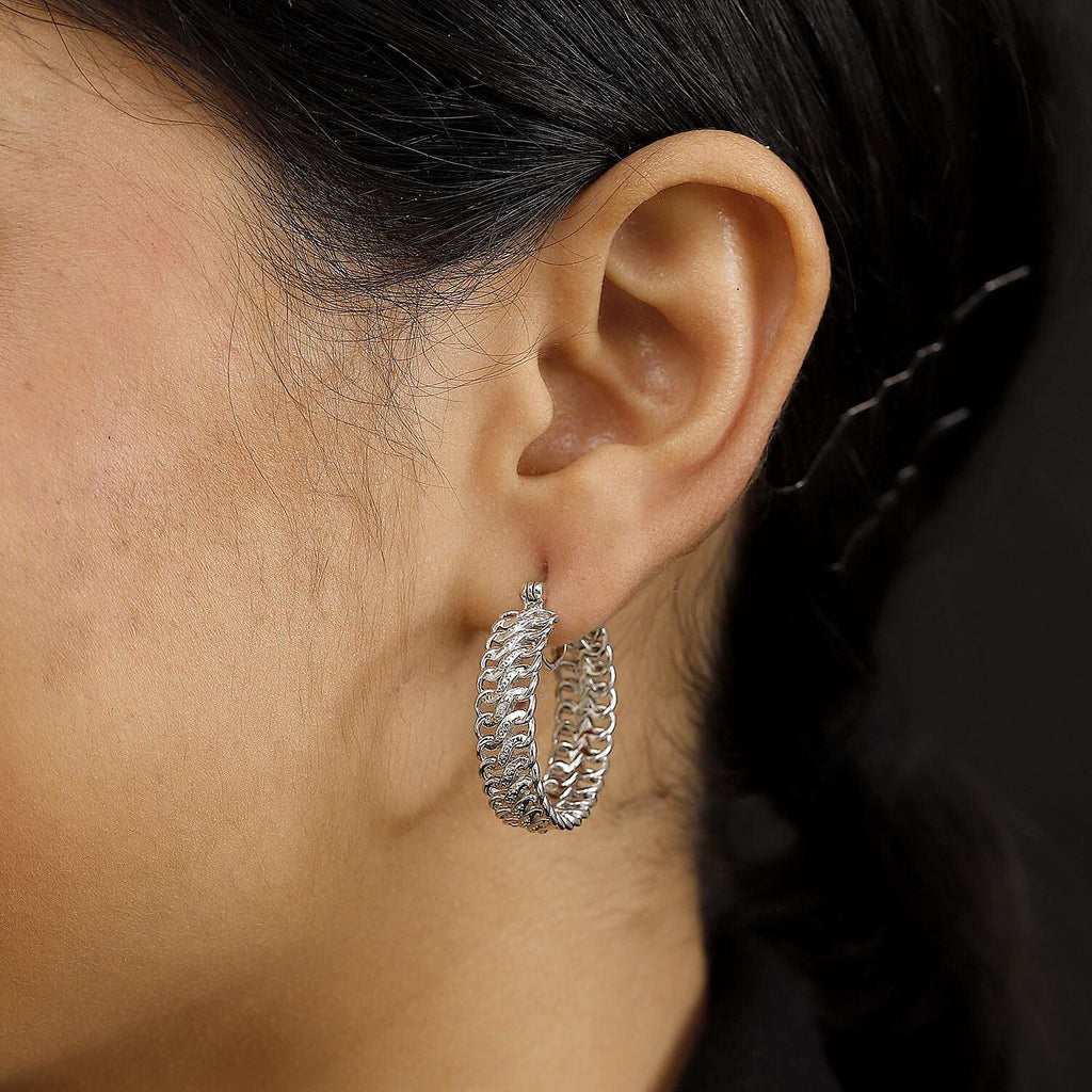 White Diamond  Full Hoop Earring Pure Yellow Brass