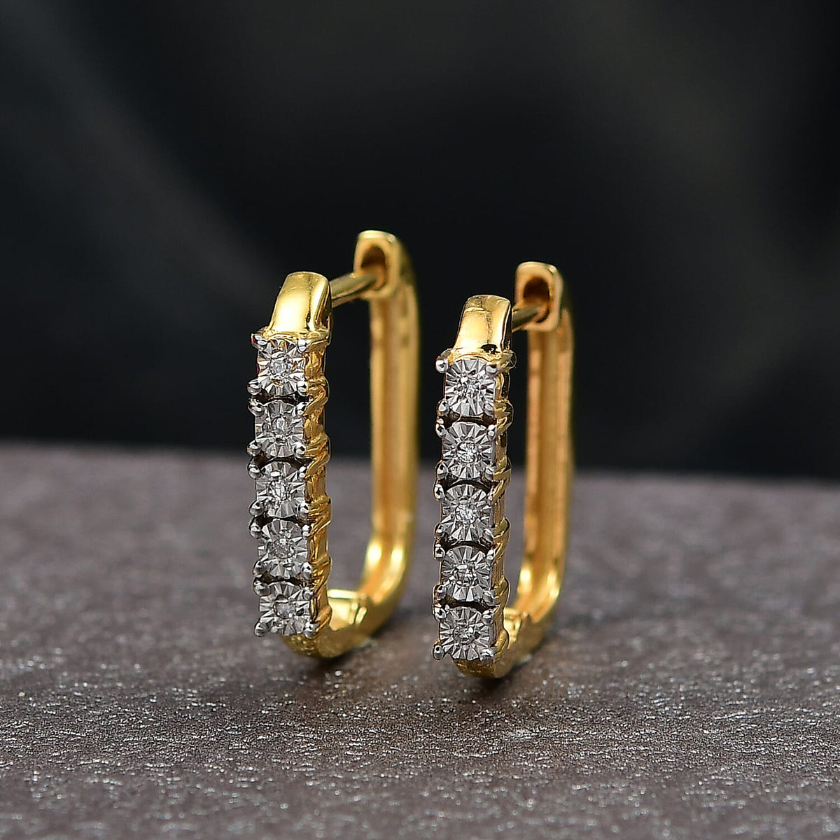 Natural White Diamond Full Hoop Earring in 14K Yellow Gold Plated Overlay Sterling Silver 8286910 2