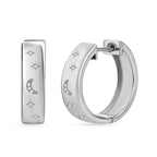Diamond Moon & Star Hoop Earrings in Platinum Overlay Sterling Silver, Silver Wt 7.80 GM