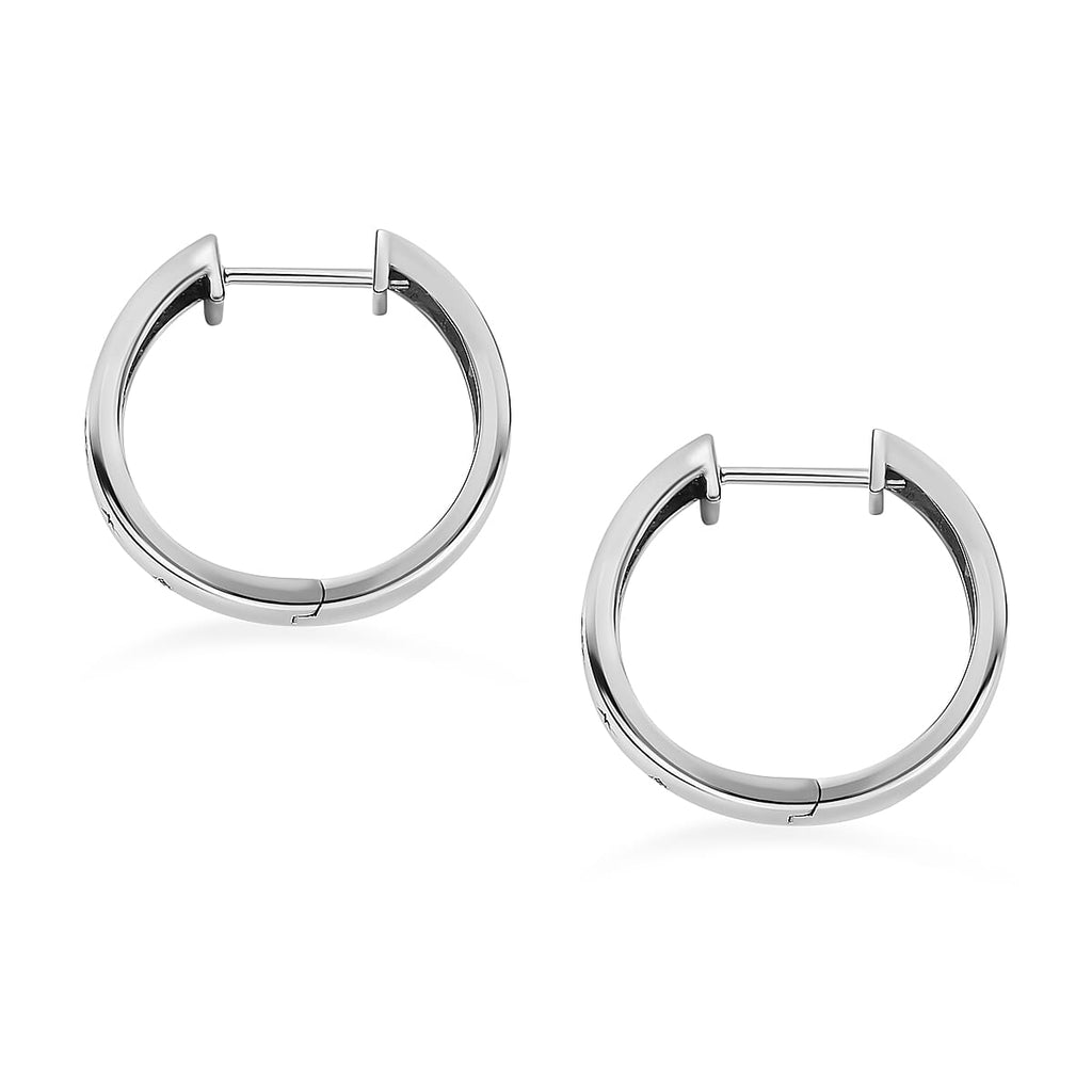 Diamond Moon & Star Hoop Earrings in Platinum Overlay Sterling Silver, Silver Wt 7.80 GM