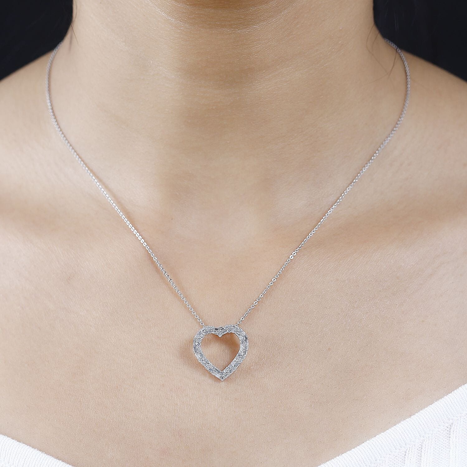 White Diamond  Heart Pendant in Platinum Overlay Sterling Silver 0.476  Ct. 7728874 1
